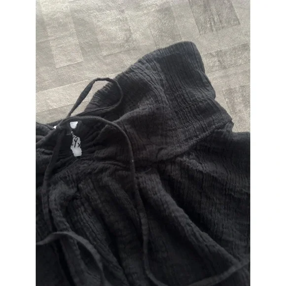 Princess Polly Top Womens US 6 Black Strapless Peplum Gauze Smocked Tie Front - Picture 5 of 12